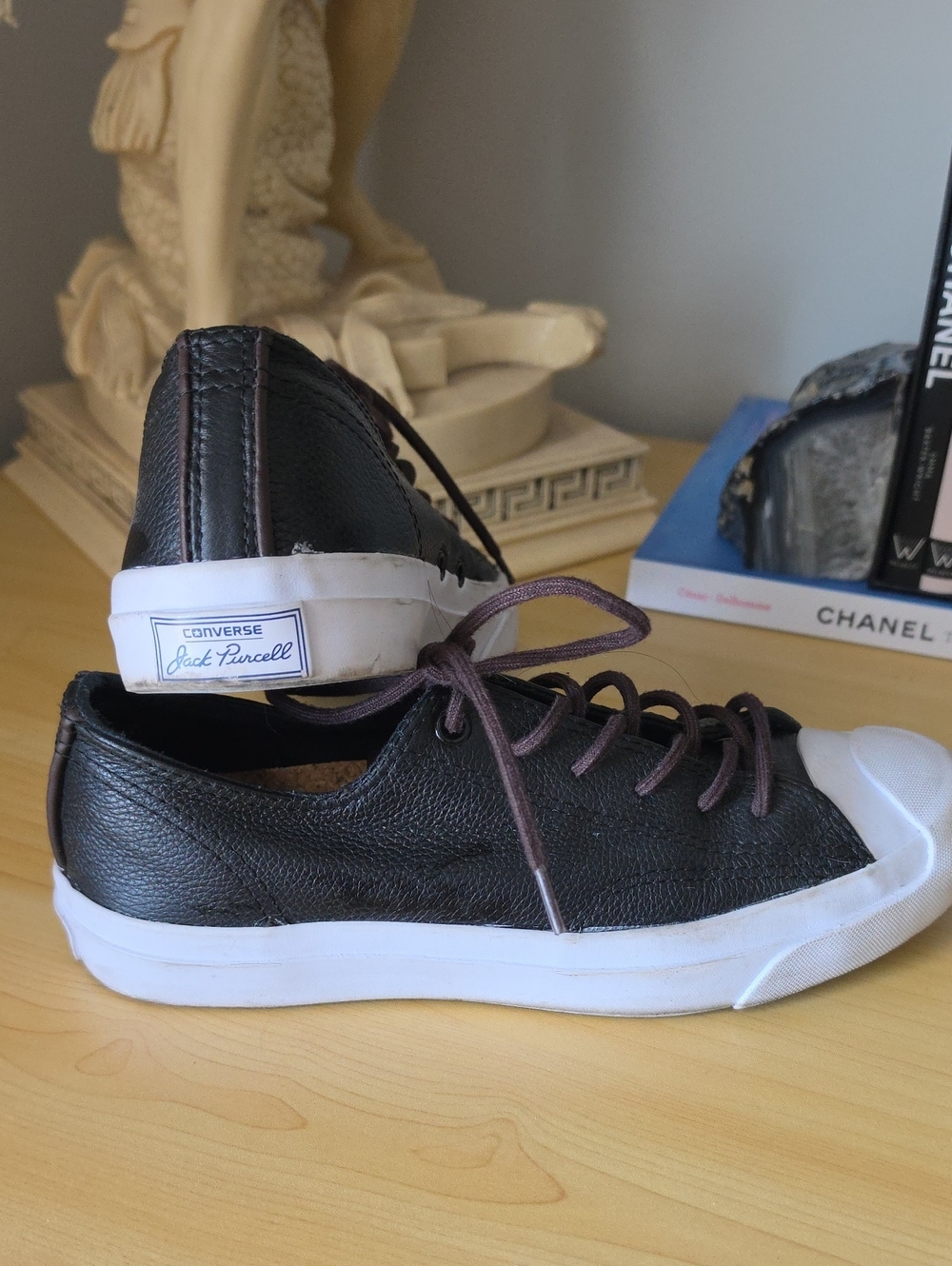 Converse Jack Purcell Black Leather Sneakers with White Sole